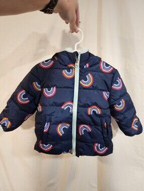 Swiss Tech Dark Blue Fuzzy Baby Jacket with Red Logo Detail